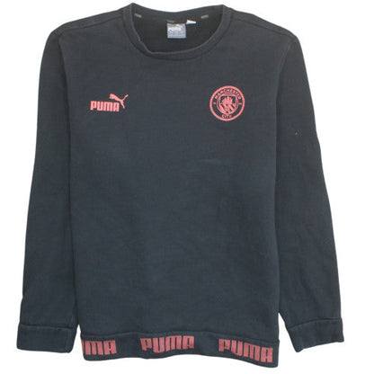 Puma Men's Black Manchester City Crew Neck Sweatshirt L Graphic Logo