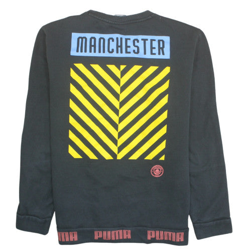 Puma Men's Black Manchester City Crew Neck Sweatshirt L Graphic Logo