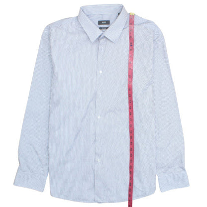 BOSS Men's Blue Striped Regular Fit Long Sleeve Button-Up Shirt 16