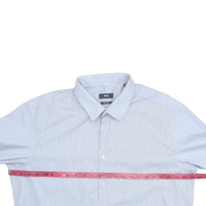 BOSS Men's Blue Striped Regular Fit Long Sleeve Button-Up Shirt 16