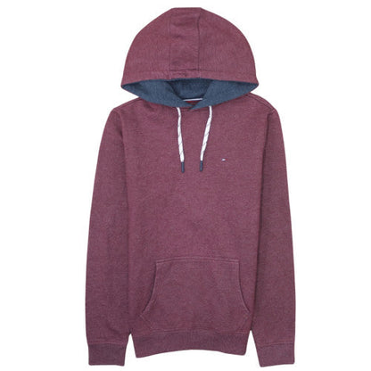 Tommy Hilfiger Men Burgundy Hoodie S Pullover Fleece Cotton Blend