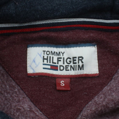 Tommy Hilfiger Men Burgundy Hoodie S Pullover Fleece Cotton Blend