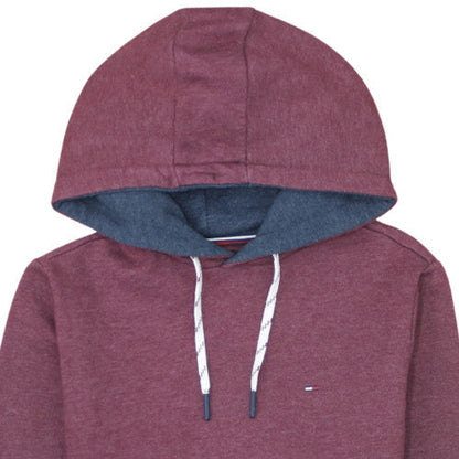 Tommy Hilfiger Men Burgundy Hoodie S Pullover Fleece Cotton Blend
