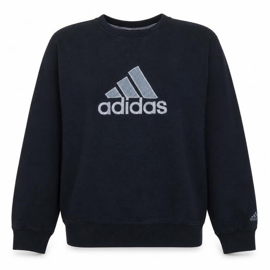 Front view of Adidas Men's Black L Crew Neck Pullover Sweatshirt Embroidered Logo