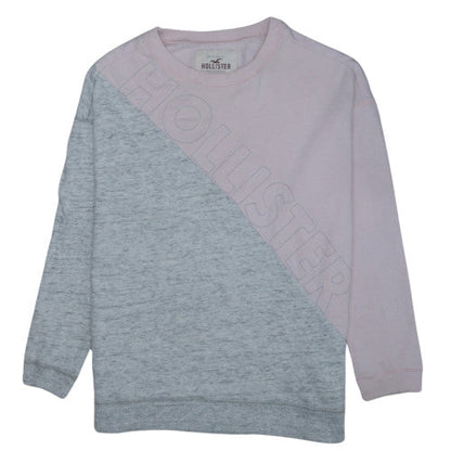 Hollister Women Pink Grey Colourblock Logo Sweatshirt M Regular Fit