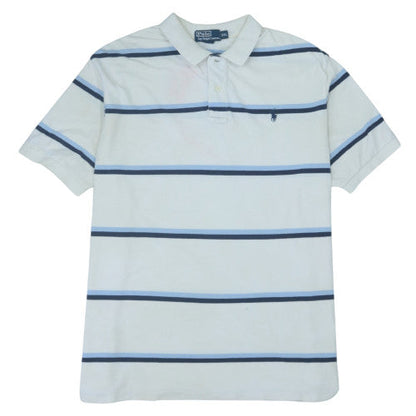 Polo Ralph Lauren Mens White Blue Striped Cotton Polo Shirt XXL