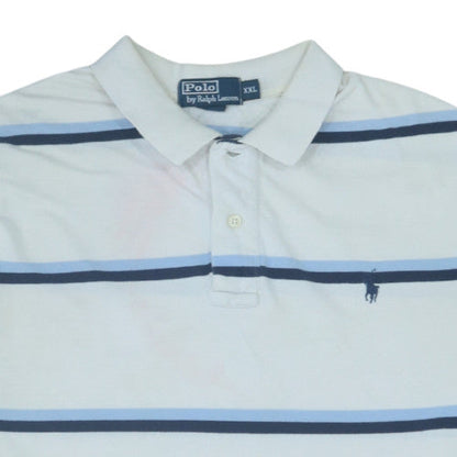 Polo Ralph Lauren Mens White Blue Striped Cotton Polo Shirt XXL