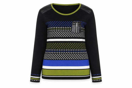 Front view of Le Grenier unisex black geometric knit jumper xl