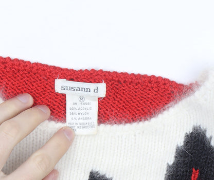 Susann D Women Red Angora Blend Retro Pullover Jumper Size M