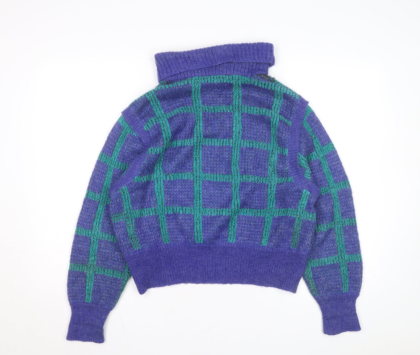 Umberto Vallati Men's Blue Check Mohair Wool Roll Neck Jumper L
