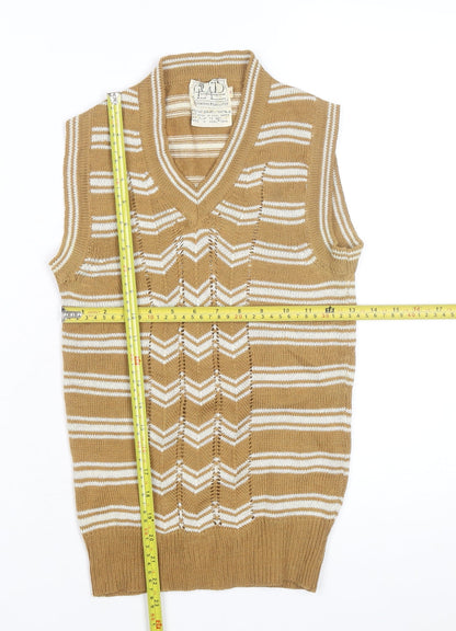 Trad Women's Beige Striped Wool Blend Sleeveless V-Neck Vest M