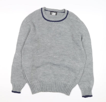 Winks Lane Mens Grey Acrylic Crew Neck Pullover Jumper Size M