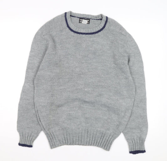 Winks Lane Mens Grey Acrylic Crew Neck Pullover Jumper Size M