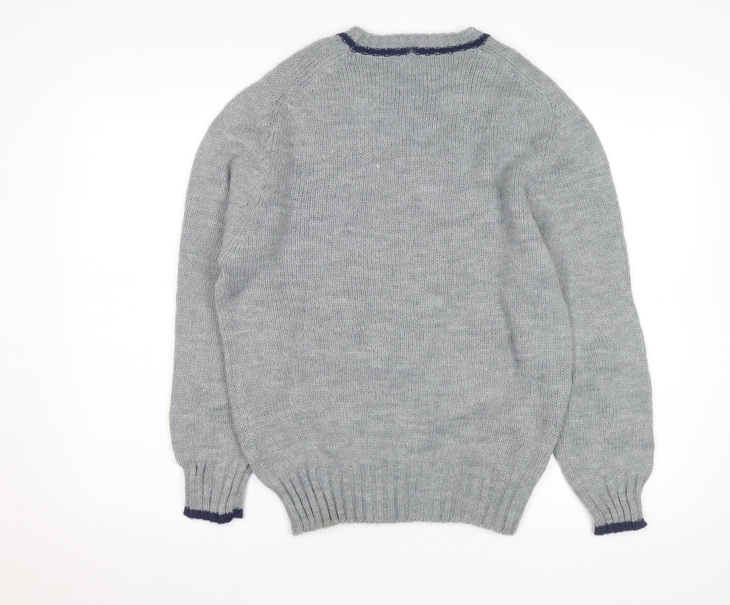 Winks Lane Mens Grey Acrylic Crew Neck Pullover Jumper Size M