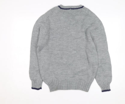 Winks Lane Mens Grey Acrylic Crew Neck Pullover Jumper Size M