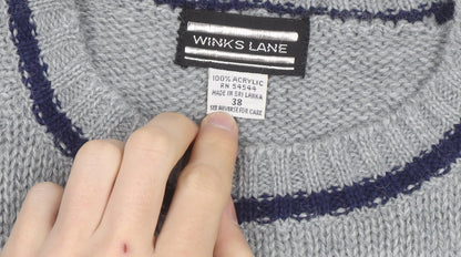 Winks Lane Mens Grey Acrylic Crew Neck Pullover Jumper Size M