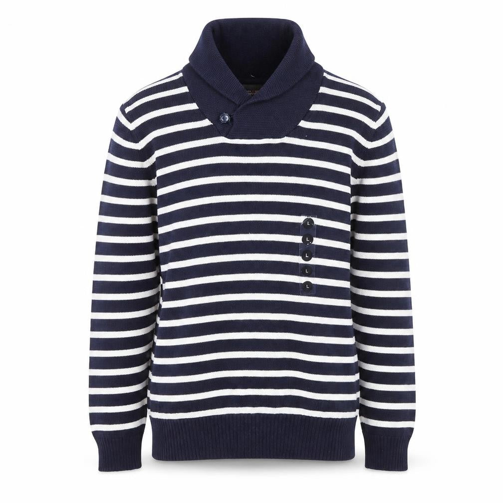 Greenwich Polo Club Men's Blue Striped Cotton Roll Neck Jumper L
