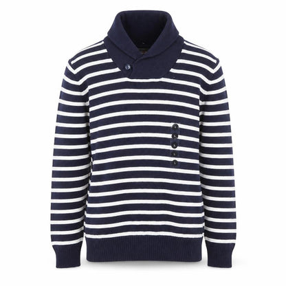 Greenwich Polo Club Men's Blue Striped Cotton Roll Neck Jumper L