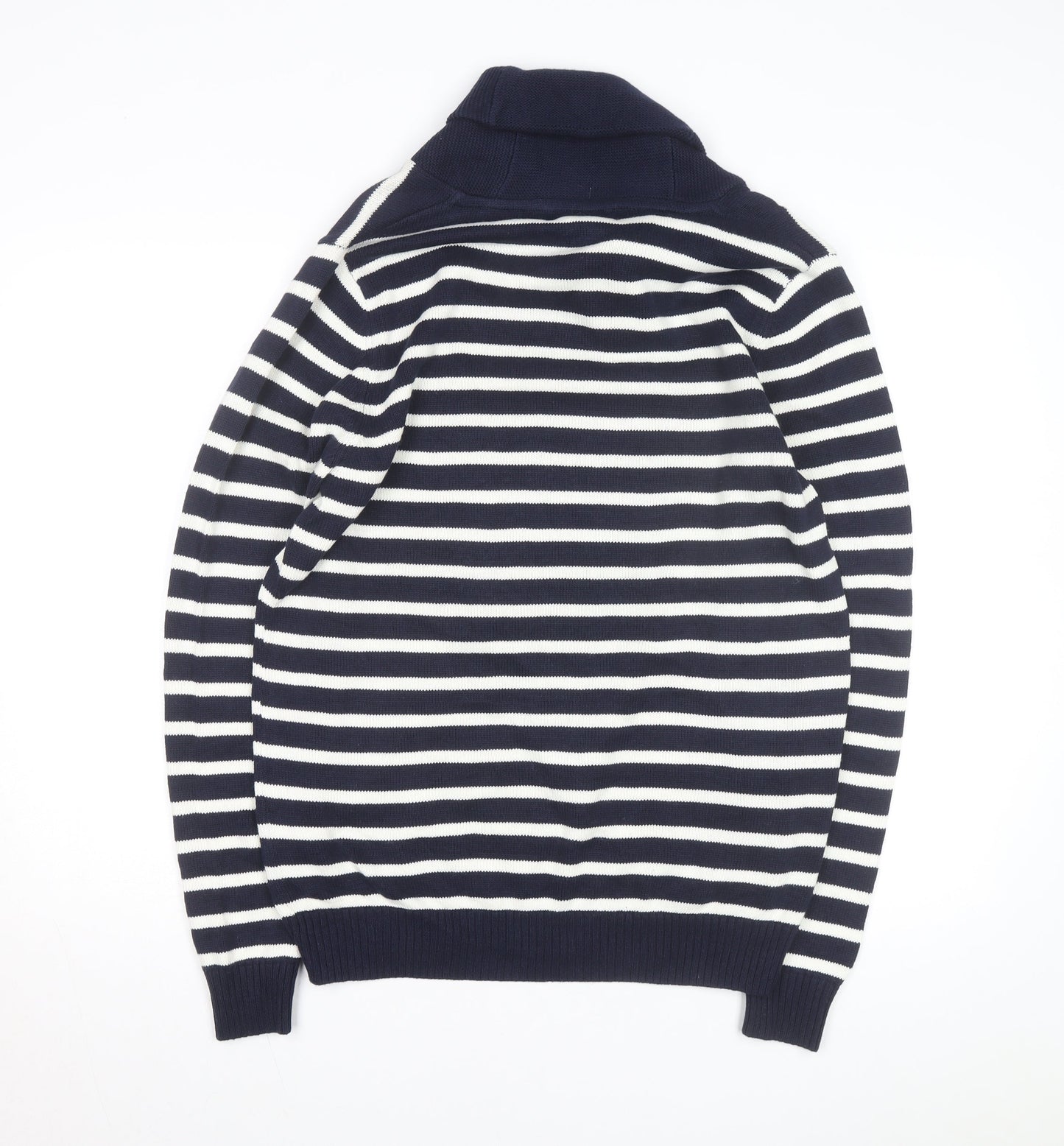 Greenwich Polo Club Men's Blue Striped Cotton Roll Neck Jumper L