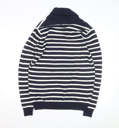 Greenwich Polo Club Men's Blue Striped Cotton Roll Neck Jumper L