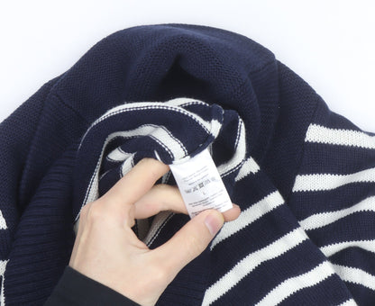 Greenwich Polo Club Men's Blue Striped Cotton Roll Neck Jumper L