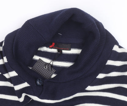 Greenwich Polo Club Men's Blue Striped Cotton Roll Neck Jumper L