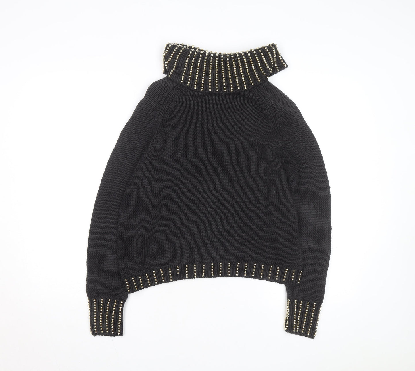 Donagain Women’s Black Beaded Roll Neck Chunky Knit Jumper Size M