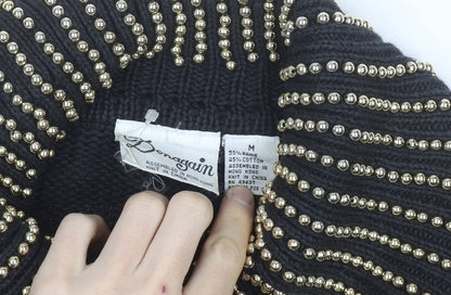 Donagain Women’s Black Beaded Roll Neck Chunky Knit Jumper Size M