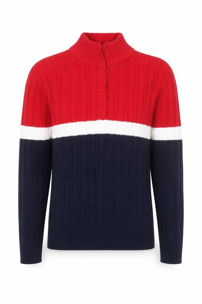 IZOD Mens Multicoloured Mock Neck Cable-Knit Pullover Jumper L