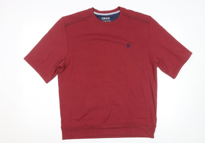 IZOD Men Red Short Sleeve Crew Neck Pullover Sweatshirt M