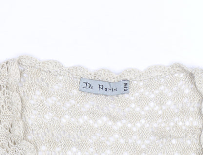 De Paris Women's Beige Open-Knit Wool Blend Short Sleeve Jumper S