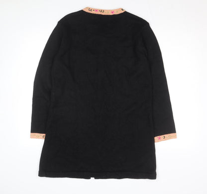 Storybook Knits Womens Black Floral Embroidered Cardigan Size M