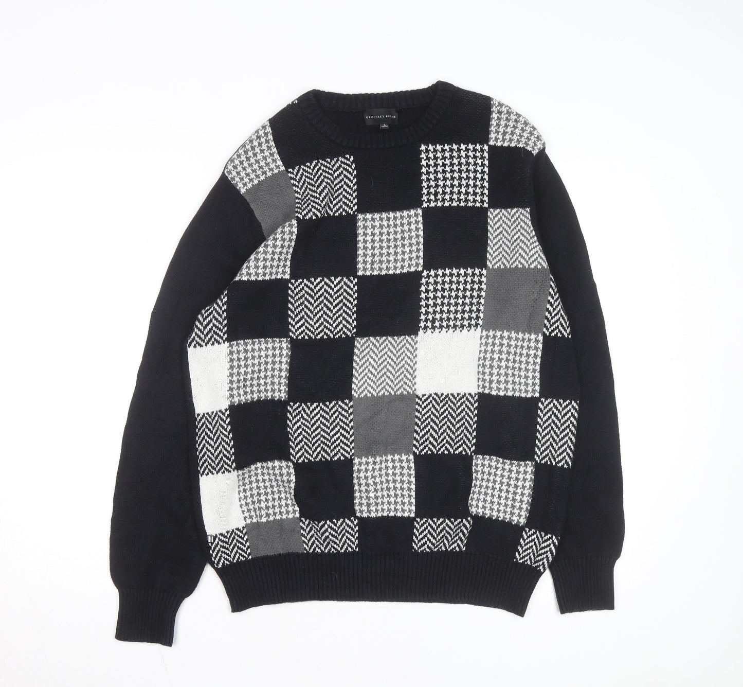 Geoffrey Beene Men's Black Cotton Check Knit Jumper Size L
