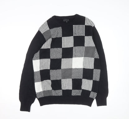 Geoffrey Beene Men's Black Cotton Check Knit Jumper Size L