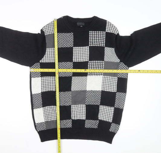 Geoffrey Beene Men's Black Cotton Check Knit Jumper Size L