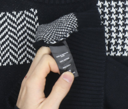 Geoffrey Beene Men's Black Cotton Check Knit Jumper Size L