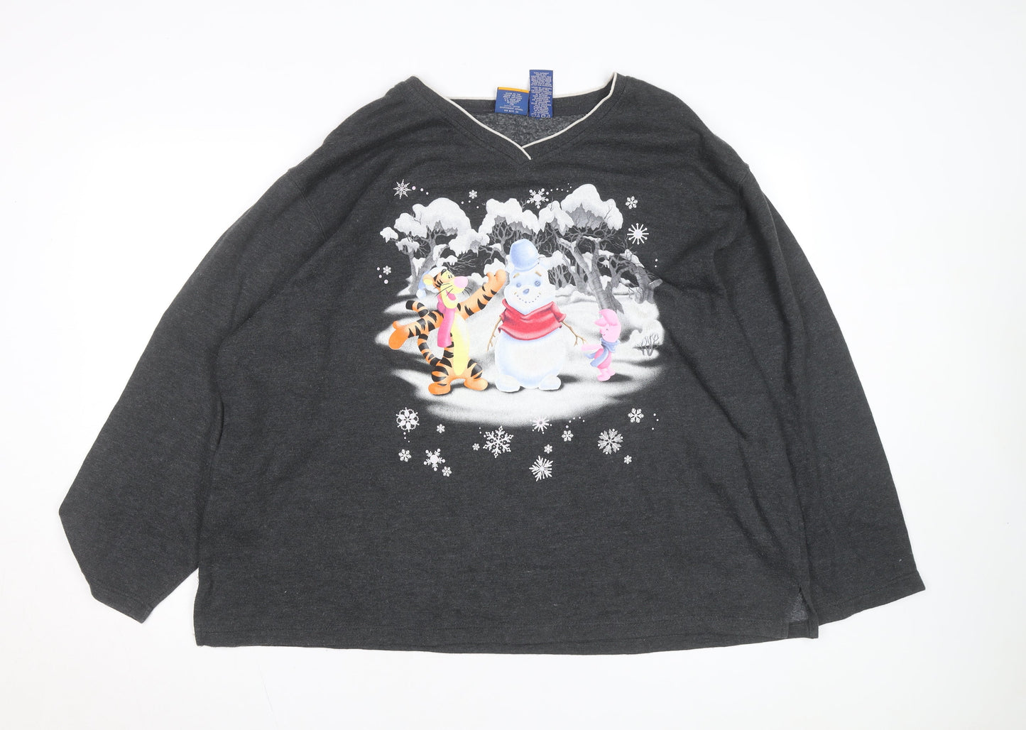 Disney Pooh Womens Grey 22W/24W Pullover Sweatshirt with Snow Scene Graphic