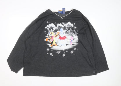 Disney Pooh Womens Grey 22W/24W Pullover Sweatshirt with Snow Scene Graphic