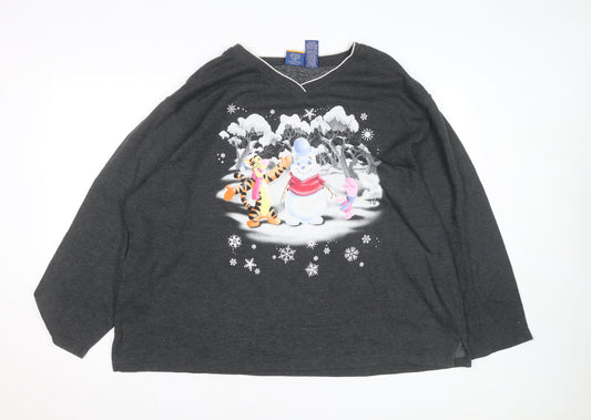 Disney Pooh Womens Grey 22W/24W Pullover Sweatshirt with Snow Scene Graphic