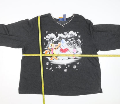 Disney Pooh Womens Grey 22W/24W Pullover Sweatshirt with Snow Scene Graphic