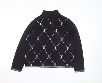 Sag Harbor Petite Women Black Argyle Mock Neck Acrylic Jumper M