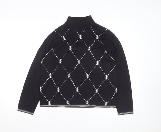 Sag Harbor Petite Women Black Argyle Mock Neck Acrylic Jumper M