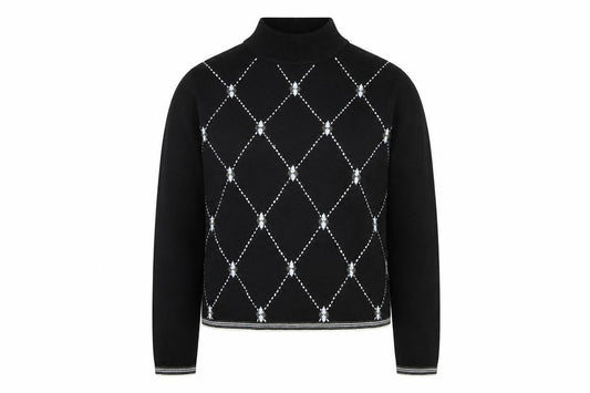 Sag Harbor Petite Women Black Argyle Mock Neck Acrylic Jumper M