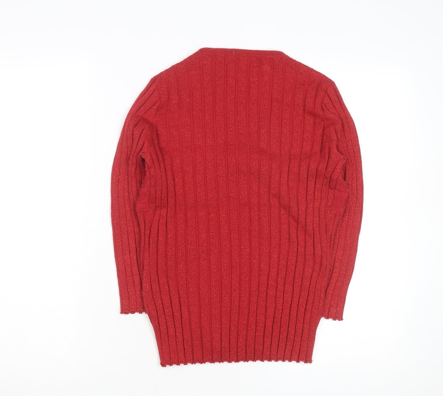 August Silk Women Red Ribbed Wrap V-Neck Knit Top Size L