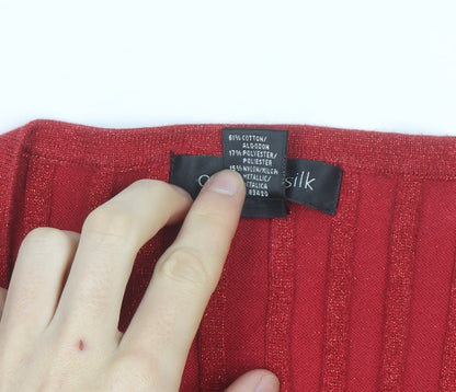August Silk Women Red Ribbed Wrap V-Neck Knit Top Size L