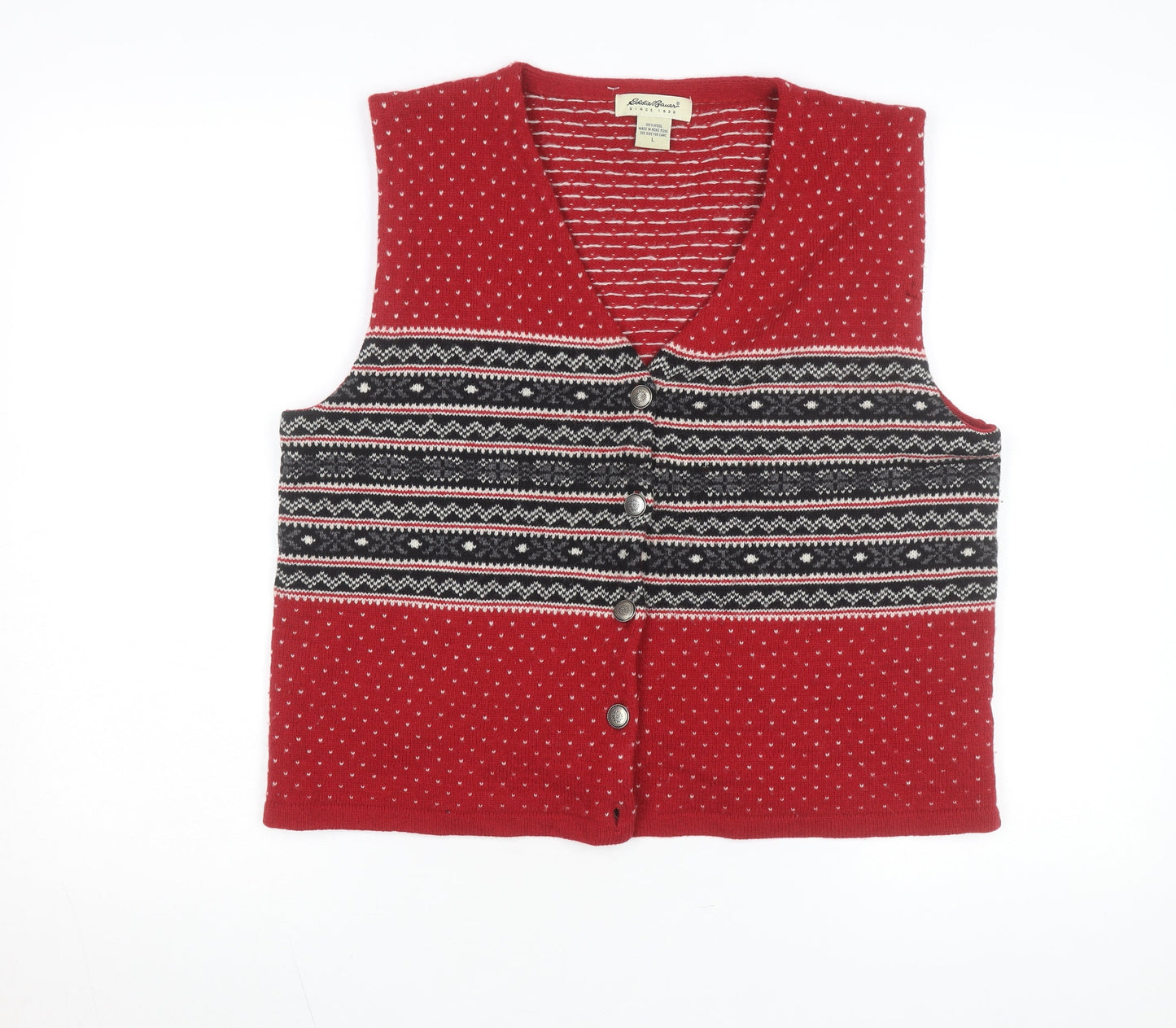 Eddie Bauer Women's Red Wool Fair Isle Vest L Vintage Style