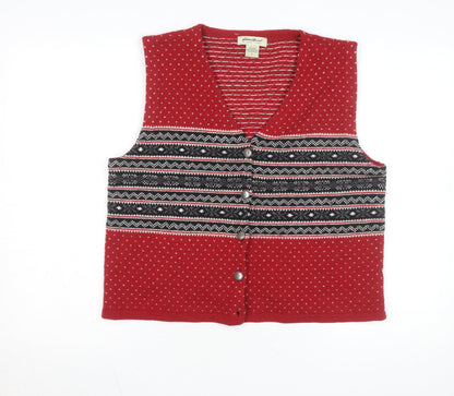Eddie Bauer Women's Red Wool Fair Isle Vest L Vintage Style