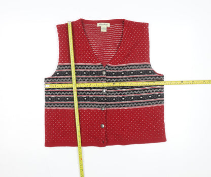 Eddie Bauer Women's Red Wool Fair Isle Vest L Vintage Style