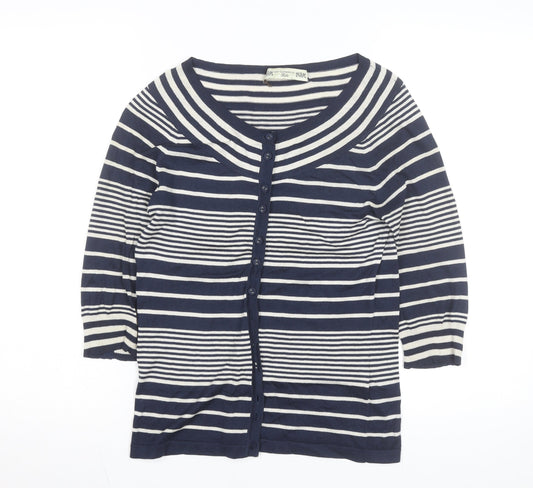 Crew Clothing Co. Women Blue Striped Button-Up Knit Top Size 12