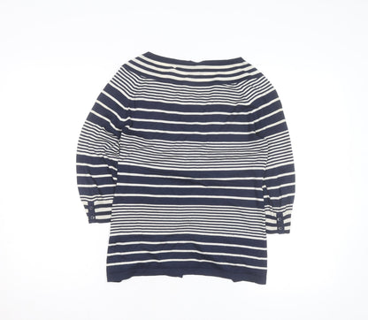 Crew Clothing Co. Women Blue Striped Button-Up Knit Top Size 12